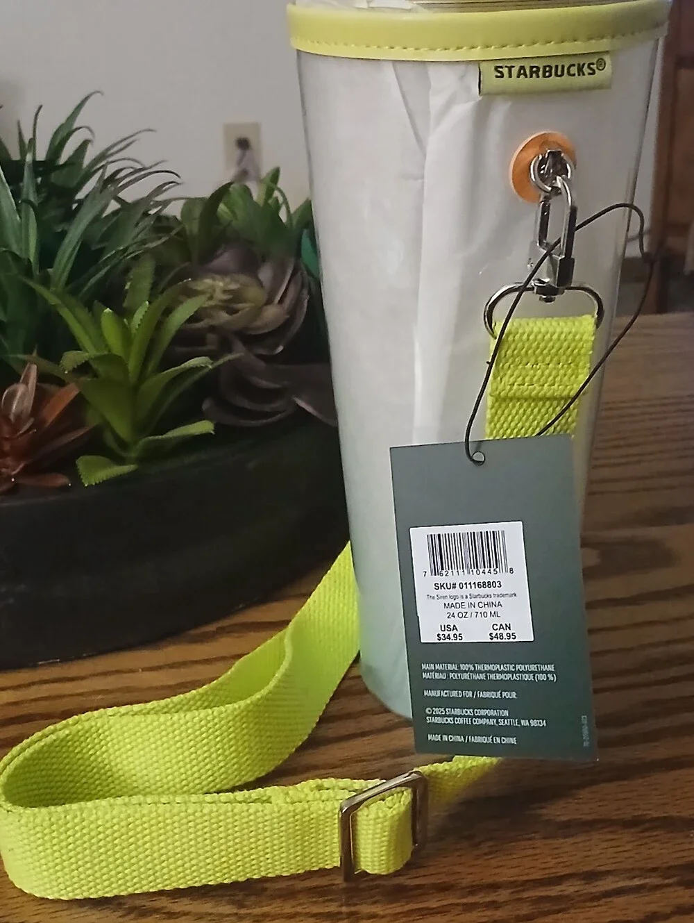 Starbucks Clear Cold Cup with Neon Yellow Lid, Straw & Strap Carry Case